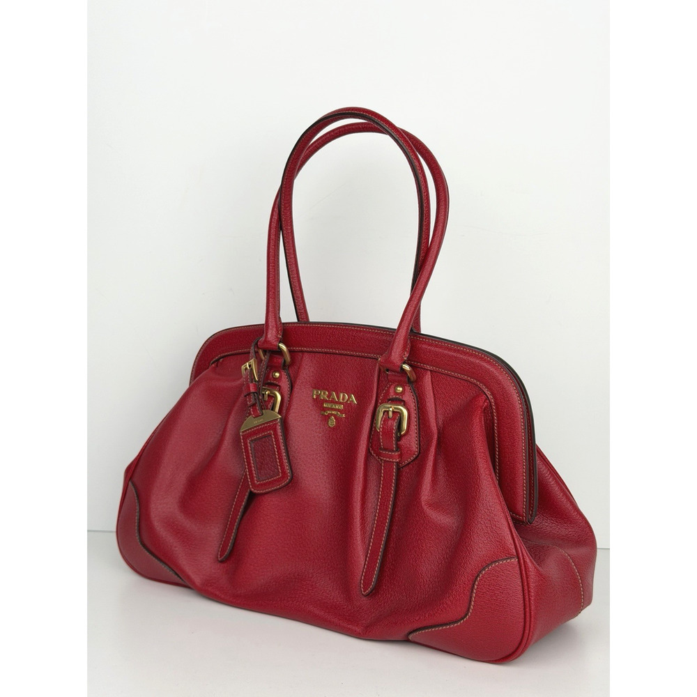 Prada Cinghiale Antik Frame Satchel Bag Large in Red Leather S04